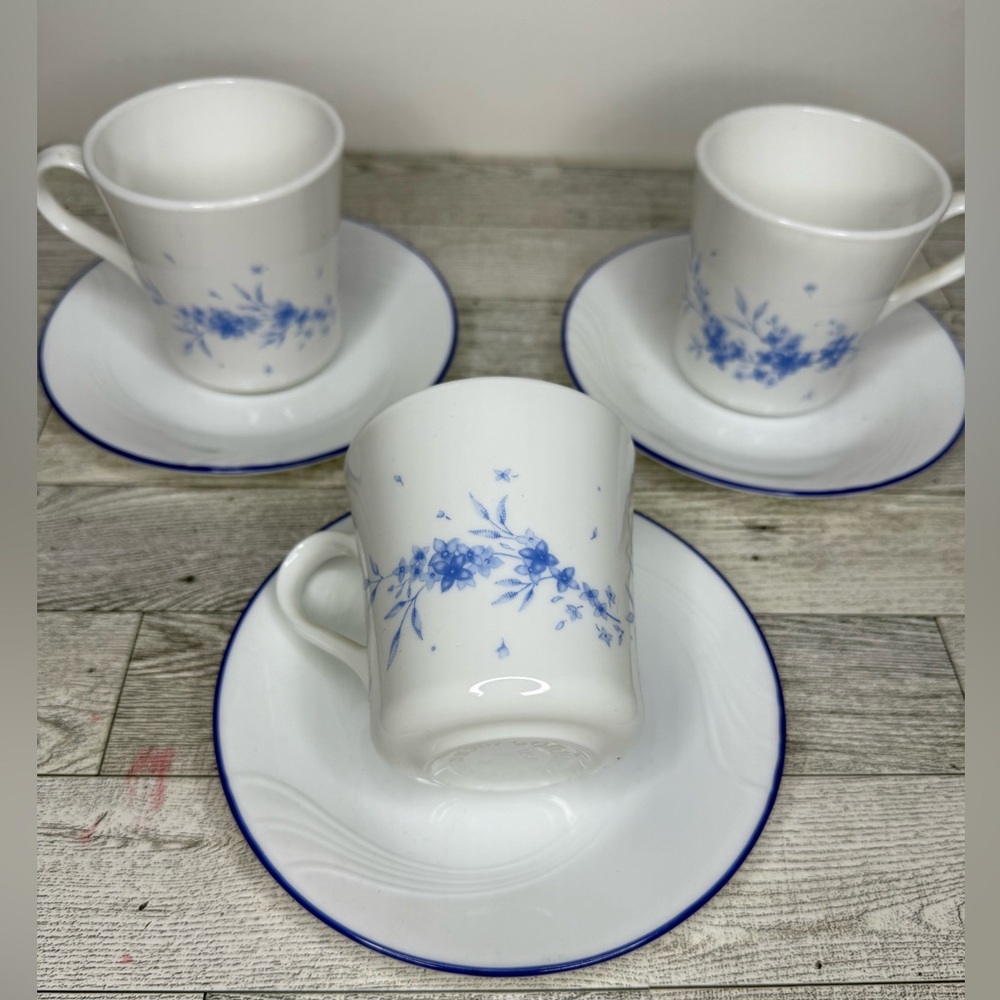 Corelle Celestial Blue coffee cup and saucer set of 3